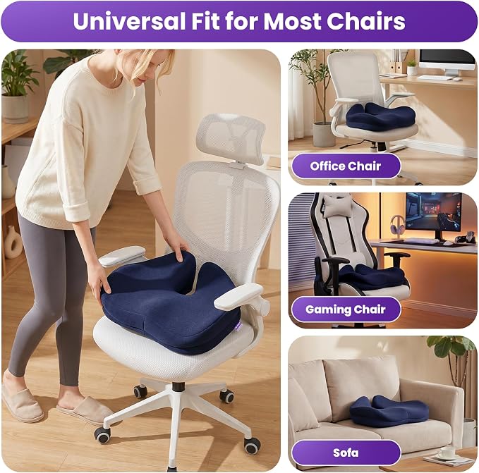 ZZ-WELL Seat Cushions for Office Chairs, Coccyx Cushion for Tailbone Pain, Memory Foam Butt Pillows for Computer Gaming Chair, Patented Pressure Relief Design Chair Cushion (Navy Blue, XX-Large) - Image 4
