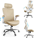 Ergonomic Office Chair:Home Office Desk Chairs with Headrest Lumbar Support | Ergalithic Ergonomic Desk Chair X-Shaped Mesh PU Leather Executive Computer Chair High Back Flip-Up Arms for Long Hour(Khaki) by Ergalithic