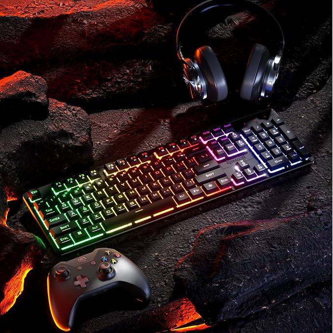 Redragon K521 Upgrade Rainbow LED Gaming Keyboard, 104 Keys Wired Mechanical Feeling Keyboard with Multimedia Keys, One-Touch Backlit, Anti-Ghosting, Compatible with PC, Mac, PS4/5, Xbox - Image 7