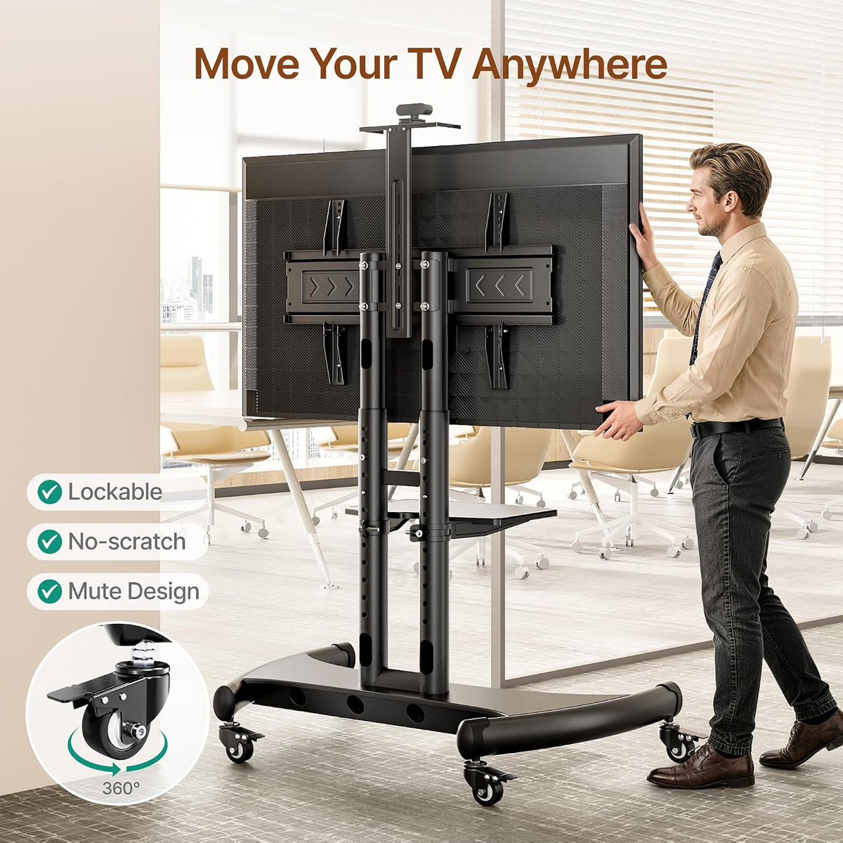Rolling TV Stand with Shelf&Camera Rack for 32-83" TV up to 132lbs - Image 3