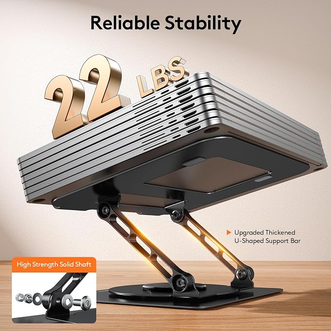 TECKNET Laptop Stand for Desk, 360° Rotating Laptop Stand for 10-17" Laptop | Ergonomic Foldable Height Adjustable Computer Riser for Office, Home, Remote Work Compatible with MacBook, HP Laptops, Black - Image 4