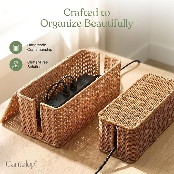 2PCS Cable Management Box Set, Handmade Rattan Cord Organizer | Large & Standard Sizes for Power Strip, Router & USB Hub, Registered U.S. Design Patent - Image 7