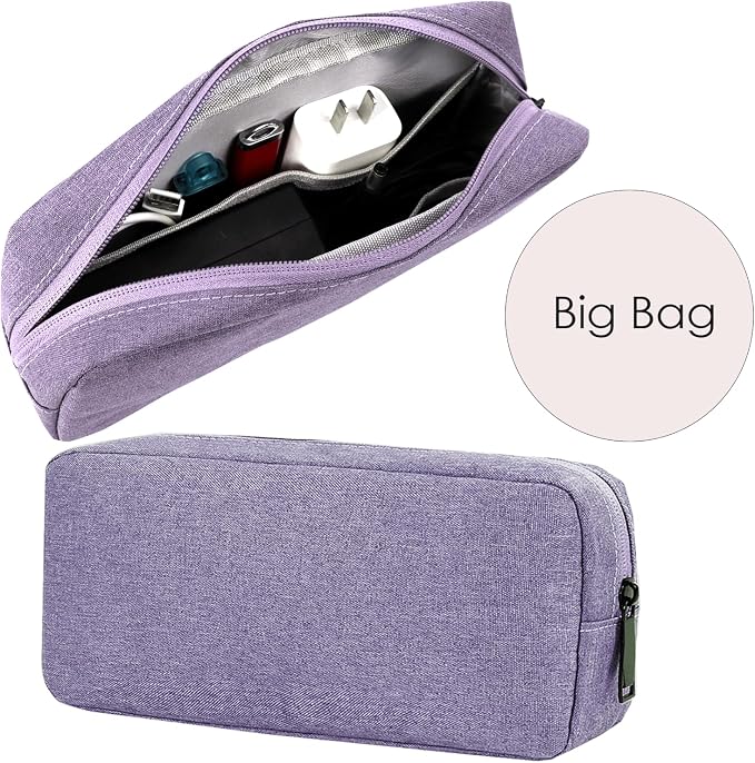 CAAORDKSO Electronic Organizer Travel Case, Electronic Accessories Storage Bag, Portable Waterproof Cable Organizer Bag for Laptop Charger Mouse, USB, Cord, Power Bank, Earphone, Pen(Small+Big,Purple) - Image 5