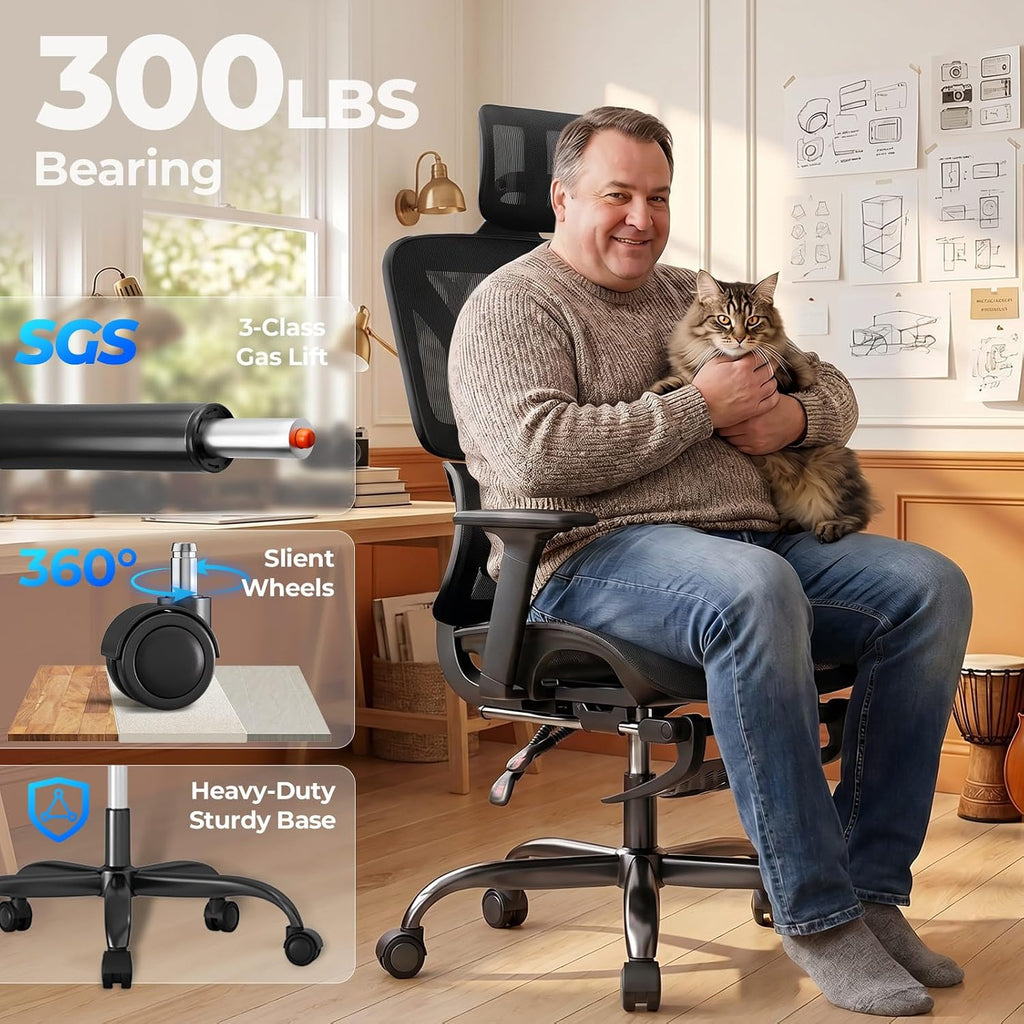 HLDIRECT Ergonomic Office Chair with Footrest, 135° Recline&Lumbar Support - Image 9