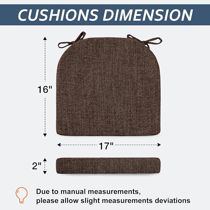 Basic Beyond Chair Cushions for Dining Chairs with Ties and Removable Cover, 2" Thick Seat Cushions for Kitchen Chairs, Set of 4, 17" x 16", Brown - Image 2