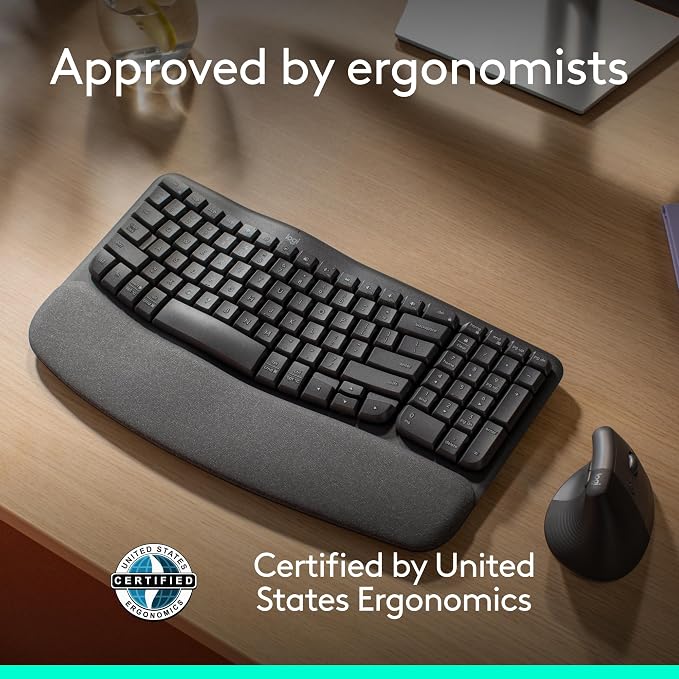 Logitech Wave Keys Wireless Ergonomic Keyboard - Graphite | Cushioned palm rest, comfortable natural typing, Easy-Switch, Bluetooth, Logi Bolt receiver, for multi-OS Windows/Mac - Image 5