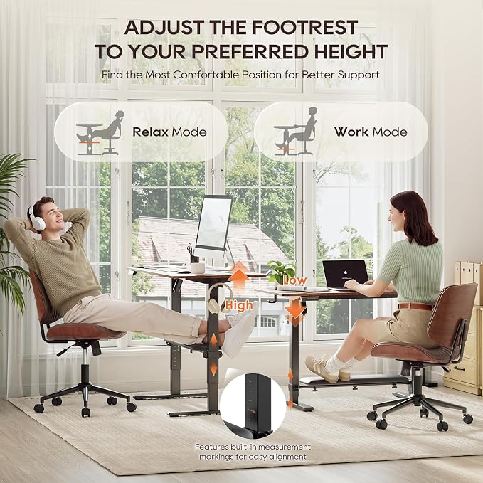 47" x 24" Electric Standing Desk with Adjustable Footrest, Rustic Brown | Height Adjustable Computer Home Office Gaming Desk with 3 Memory Presets & Child Lock, Adjustable Feet, Cable Management - Image 3