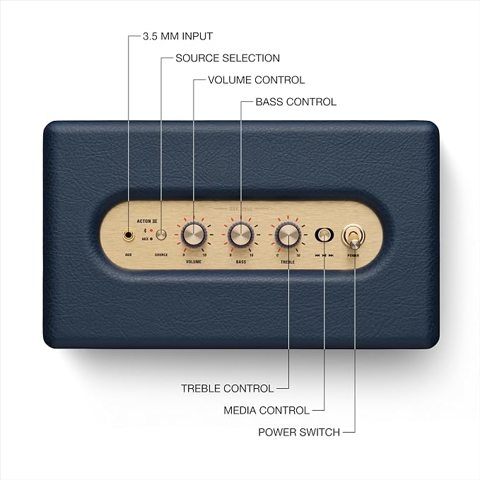Marshall Acton III Bluetooth Home Speaker - Loud Stereo Sound with Bass and Treble Controls | Plug-in Powered | 3.5mm Aux Input - Midnight Blue - Image 6