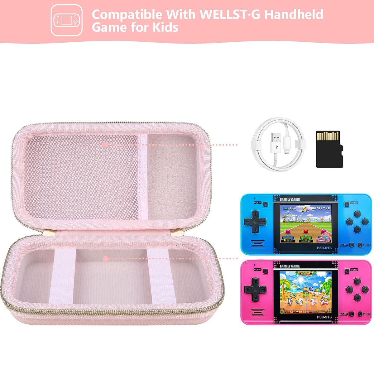 Supmay Carrying Case Compatible with WELLST-G Handheld Game for Kids, Pink - Image 2