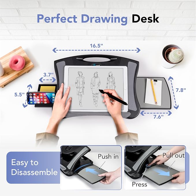 EHO Portable Lap Desk with Cushion, Detachable Mouse Pad Tray and Phone Holder, Adjustable Laptop Stand with 5 Angles, for Home, Office, Sofa, Bed - Image 6