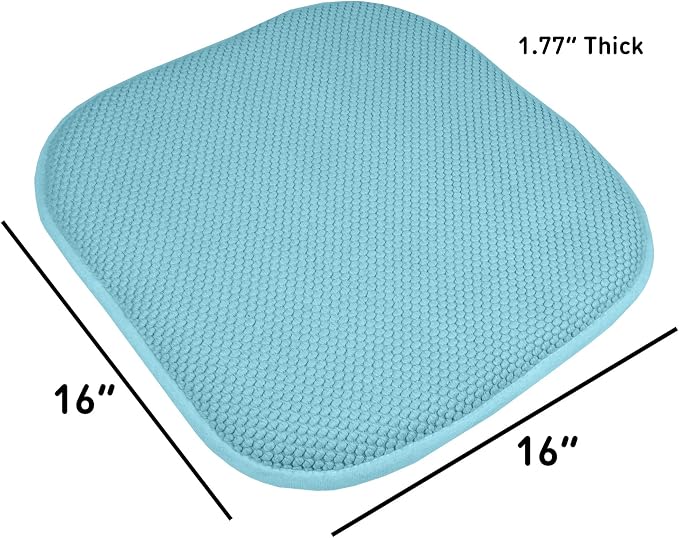 Sweet Home Collection Chair Cushion Memory Foam Pads Honeycomb Pattern Slip Non Skid Rubber Back Rounded Square 16" x 16" Seat Cover, 2 Pack, Teal - Image 4