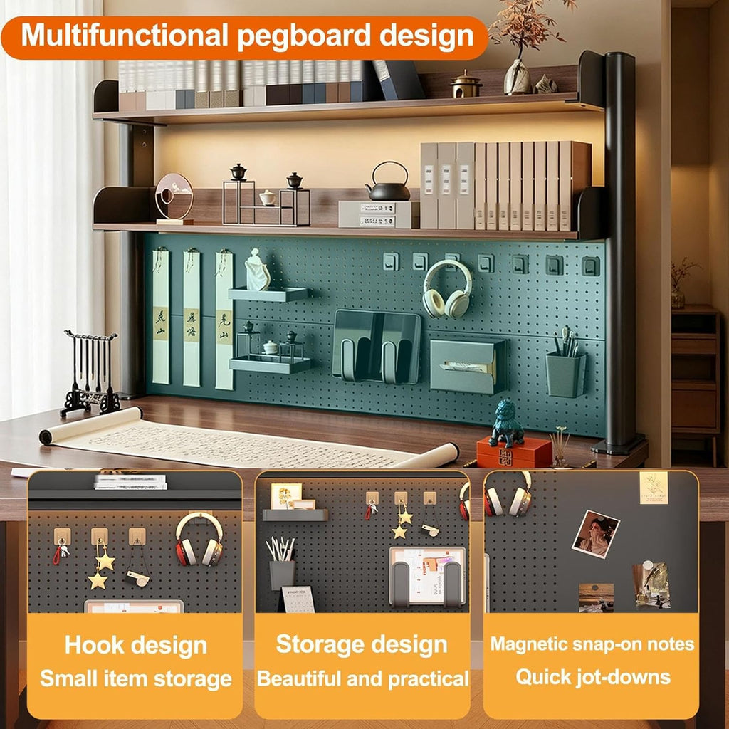 Clamp-On Desk Bookshelf with Large Pegboard, Adjustable Metal Desk Hutch - Image 3