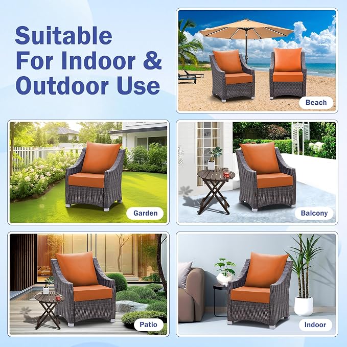 IASEAHK Outdoor Seat Cushion Set, Waterproof & Fade Resistant Patio Chair Cushions, Outdoors Cushion for Patio Furniture, 24 x 24 x 4 Inch, Outdoor Couch Cushions with Handle and Ties, Spice - Image 7