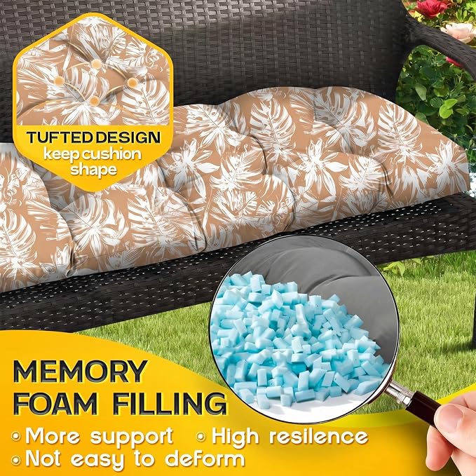 MAGIC ELEPHANT Outdoor Bench Cushion, Memory Foam Loveseat Cushion for Patio Furniture Wicker Chair, Settee Porch Swing Seat Cushion, 44 x 19 Inches (Rust Orange Monstera) - Image 3