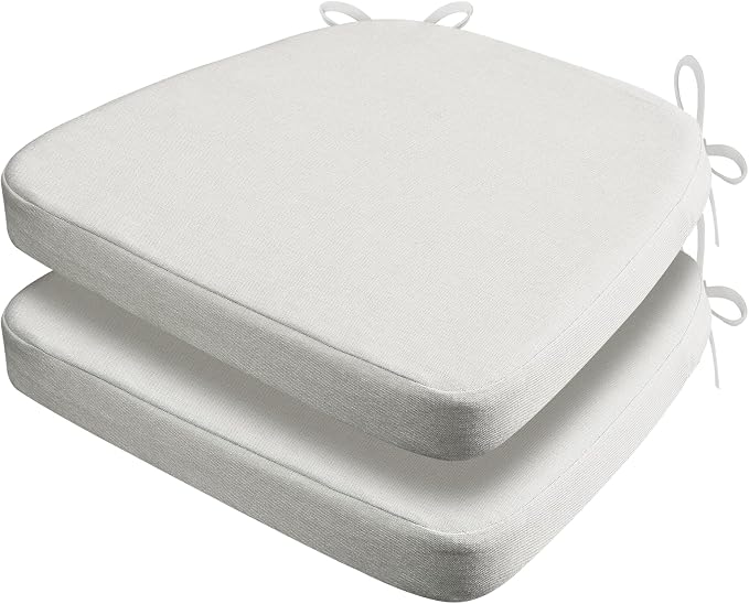 AAAAAcessories D-Shaped Chair Cushions, 2" Thick Dining Chair Pads with Ties and Removable, Machine-Washable Cover, 17" x 16", Set of 2, Natural Linen by AAAAAcessories