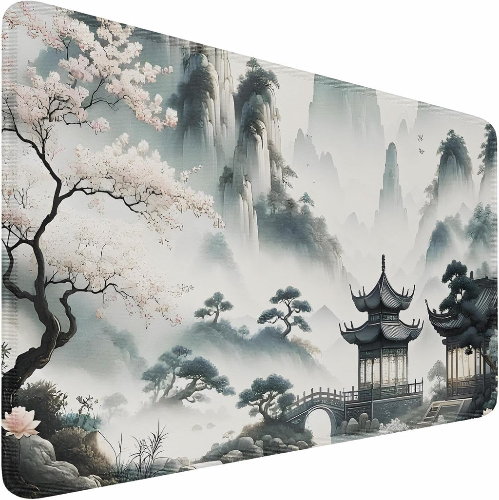 Large Gaming Mouse Pad, 31.5x15.7 inch Large Extended Computer Keyboard Mouse Mat, Water Resist Non-Slip Mousepad Rubber Base Long XXL Mouse Pad for Work & Gaming, Office & Home, Sakura Ancient City by Naukay