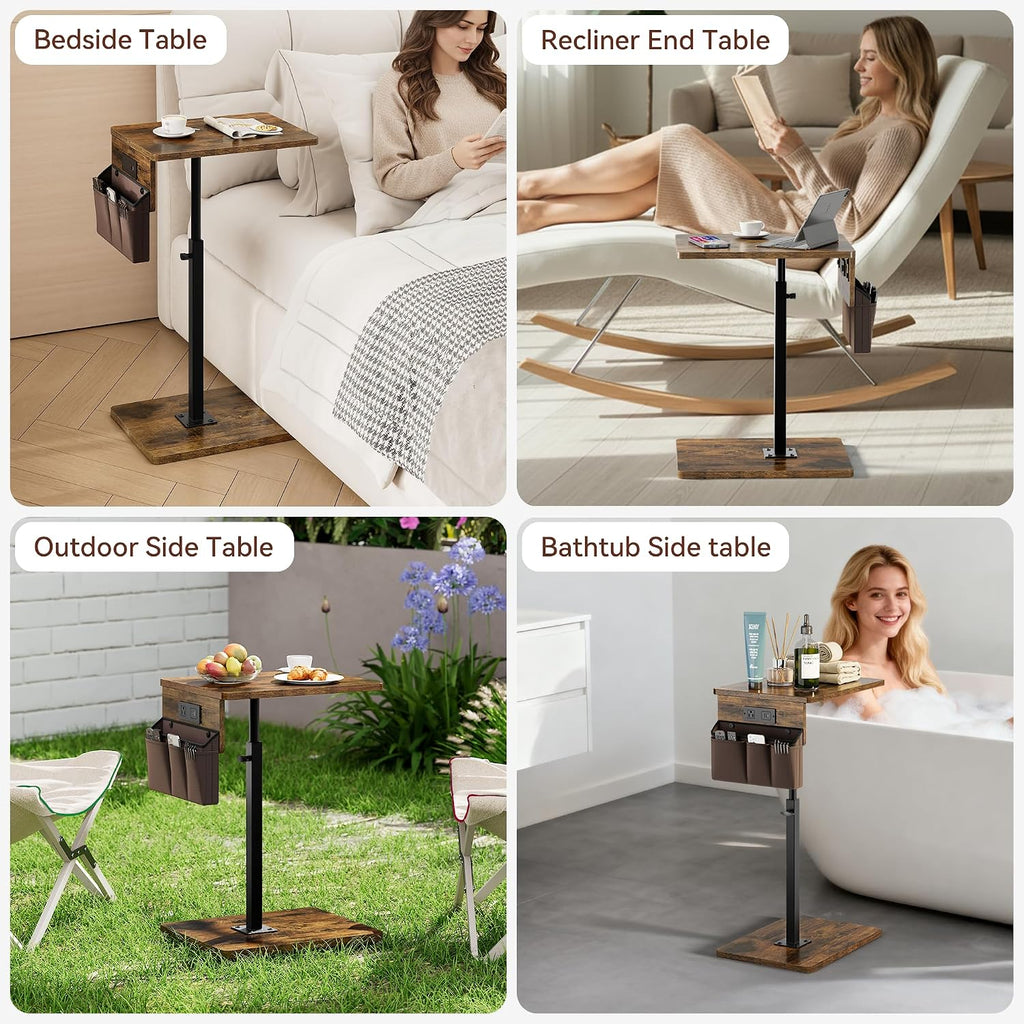 Sofa Armrest Tray Table for Couch - 360° Swivel Height Adjustable Side Table for Small Spaces, Snack Side Table for Bed or Chair, C Shaped End Table Snack Table for Eating Dinner Laptop - Image 7