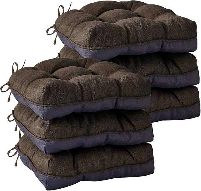 IASEAHK Chair Cushions for Dining Chairs, Seat Cushions for Kitchen Chairs, Indoor Seat Cushions with Ties, Tufted Foam Chair Pads, Non Slip Chair Cushions Set of 6, 15.5" x 15.5" x 4", Brown by IASEAHK