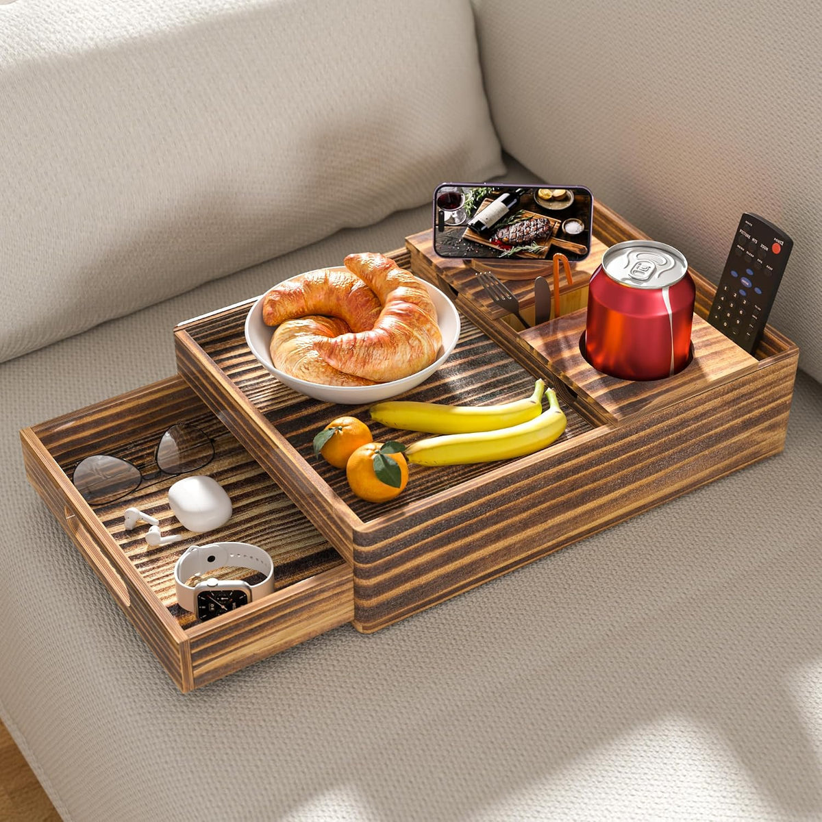Vintage Wood Couch Holder 7-in-1 Couch Table with Push-Pull by SouStoCol