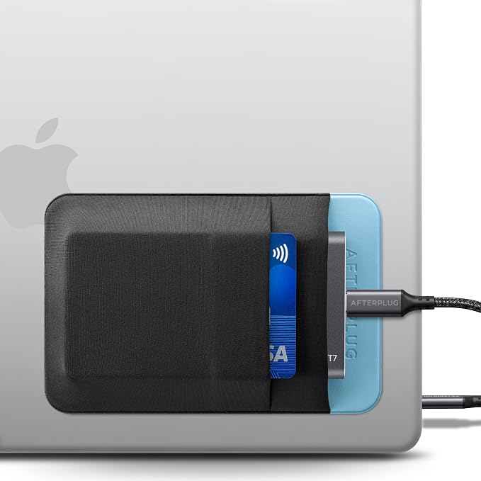 2-Pocket SSD & Hard Drive Holder for Laptop, Reusable 3M Adhesive | Stick-On Sleeve for Portable SSDs | 5.1 x 3.4-Inch Pouch | Separate Pocket for Cables | Built-In Safety Strap by Afterplug