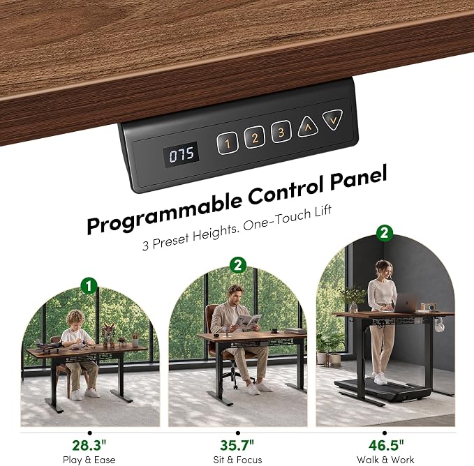 FEZIBO Electric Standing Desk with L-Shaped Crossbar & Cable Management System, 48 x 24 Inches Sit Stand up Desk, Adjustable Height Standing Desk for Home Office, Black Walnut - Image 9