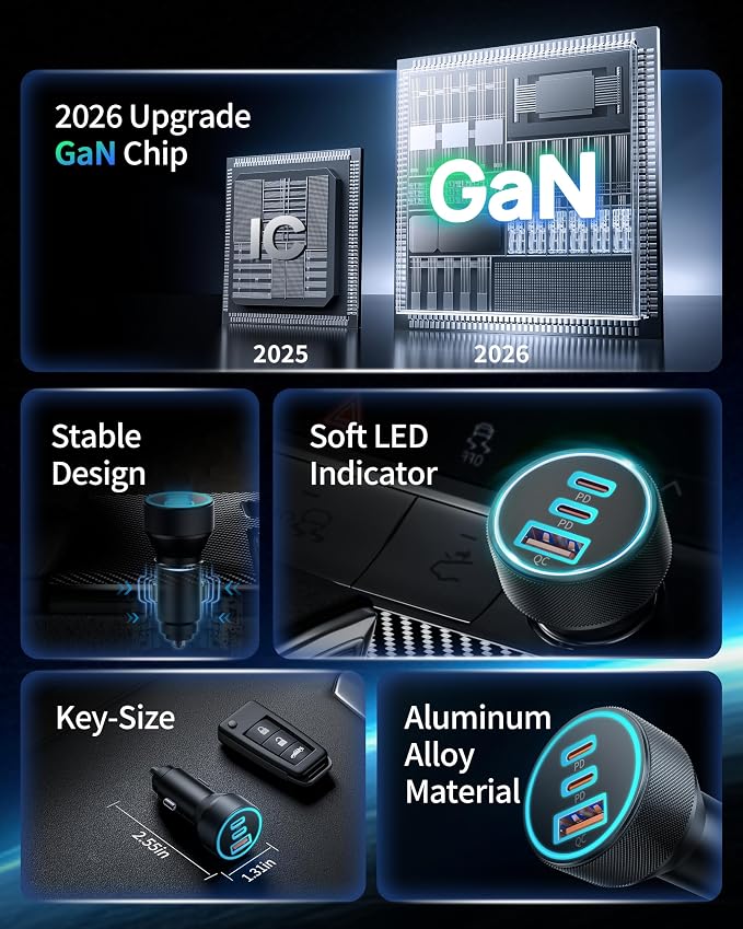 67W 3-Port Super Fast Type C Car Charger USB C for Samsung S26 S25 S24 S23 | iPhone 17/16/15 Pro Max, Android, Cigarette Lighter USB Charger Car Phone Adapter Accessories + 3FT/6FT USB-C Cable, 2 Pack - Image 8