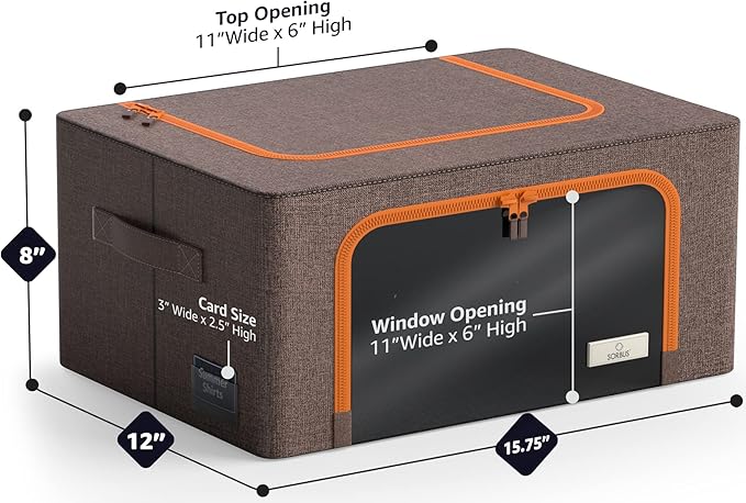 Sorbus Clothes Storage Bins, Clear Window & Handles (4 Pack, Brown) | Large foldable stackable boxes have easy-carry grips for bedding and linens in closets, bedrooms and laundry rooms. - Image 3