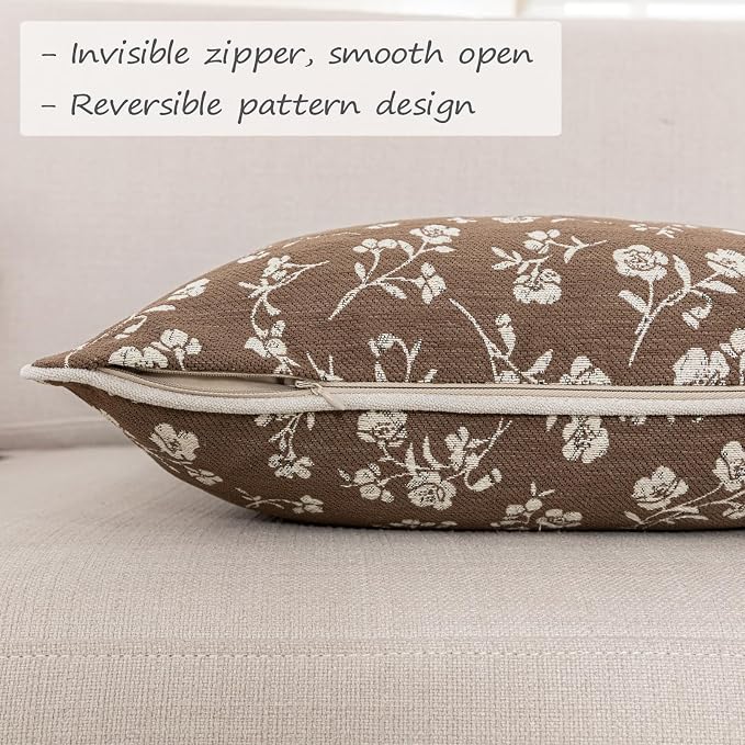 20x20 Chenille Jacquard Throw Pillow Cover, Taupe Gray Vintage Floral Cushion Case with Piped Edges, Decorative Large Accent for Sofa, Bed & Couch, 2 Pack - Image 4