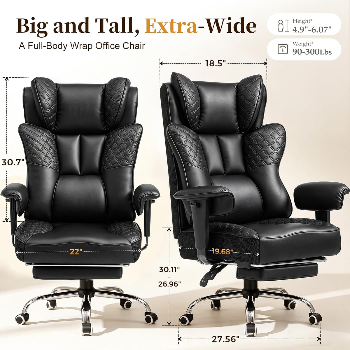 COMHOMA Big and Tall Gaming Chair with Footrest Ergonomic Office Chair - Image 2