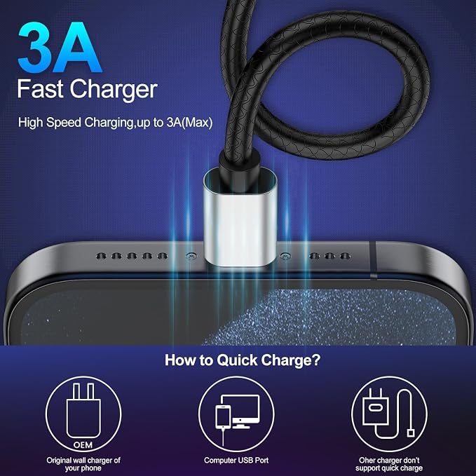USB Type C Cable 3ft [2 Pack], Compatible with Samsung Galaxy S9 S10 S8 Plus Charger Cord(3A Fast Charging), TPE USB C Type Charger Cable,USB A to Type C for iPhone 15/15 Pro Max Samsung A32/A20/A51 - Image 3