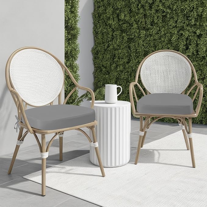 idee-home Outdoor Chair Cushions Set of 4, 17" x 17" D-Shaped | Thick Outdoor Seat Cushions Waterproof Patio Furniture with Ties Dining Pads - Image 5