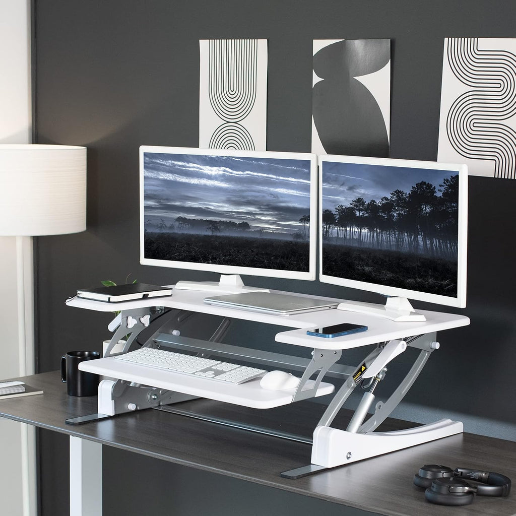VIVO Dual Tier Standing Desk Converter, 36" White Top - Image 2