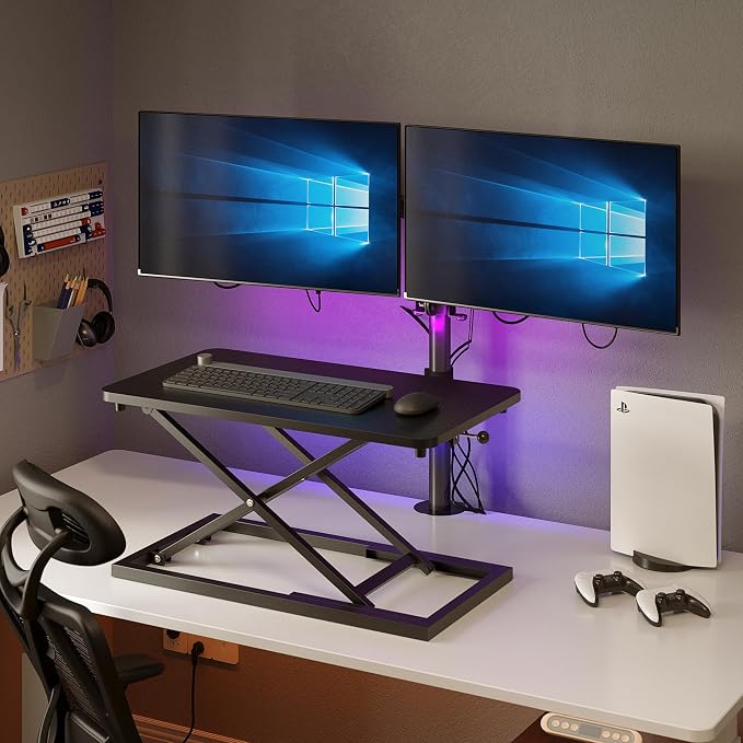 Decoholic 24 inch Height Adjustable Standing Desk Converter（Black） | Scissors Lift Keyboard and Mouse Riser,Ergonomic Sit Stand Workstations，suitable to hold large/small items - Image 2