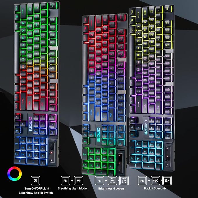 CHONCHOW USB Wireless Gaming Keyboard and Mouse Combo, RGB Backlit, 2.4GHz | LED Ergonomic Mechanical Feeling Keyboard, Rechargeable 2500mAh Battery, Anti-ghosting Keyboards 7D 3600DPI Mice for PC Gamer - Image 4
