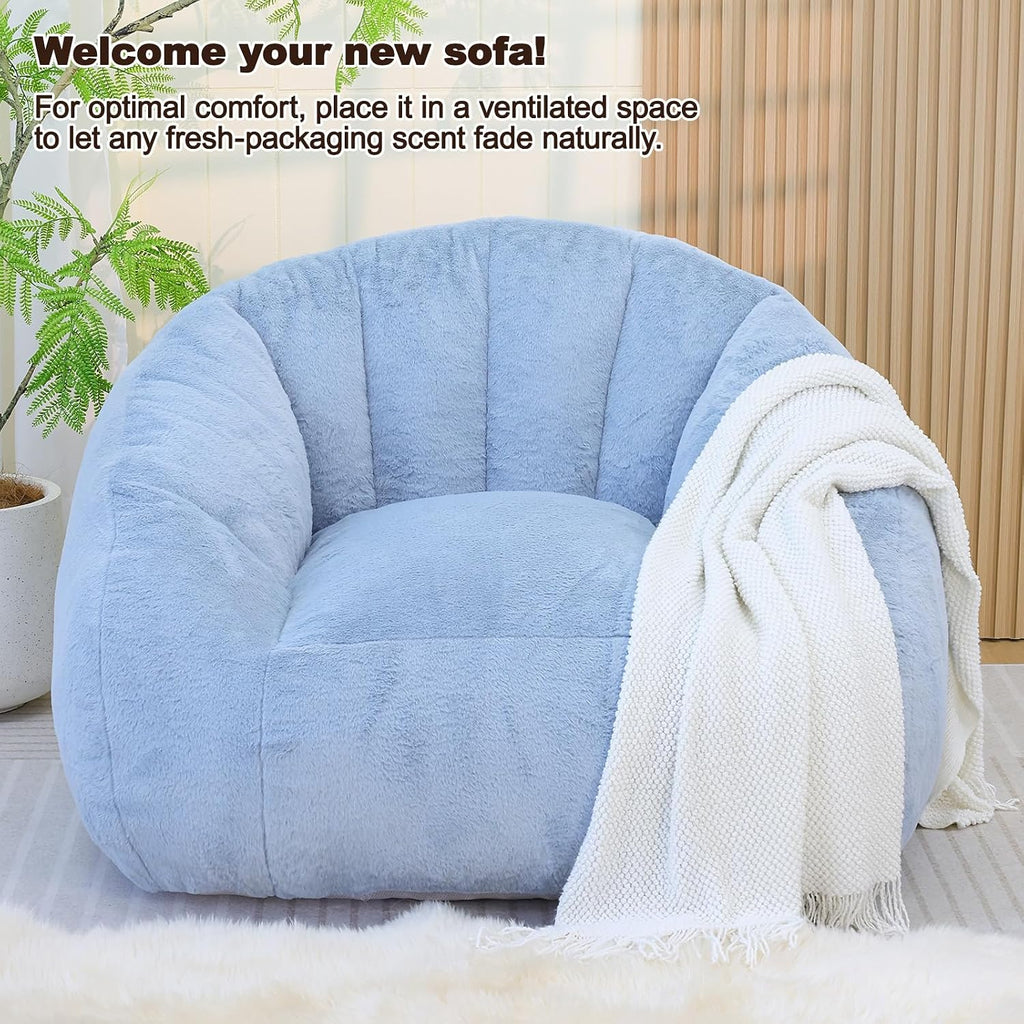 Giant Bean Bag Chair for Adults, Teens and Kids, Cozy Fluffy Corduroy Beanbag Chair with Filler, Large Floor Lounge Sofa for Living Room, Bedroom, Dorm, Gaming and Reading(L-Light Blue) - Image 8