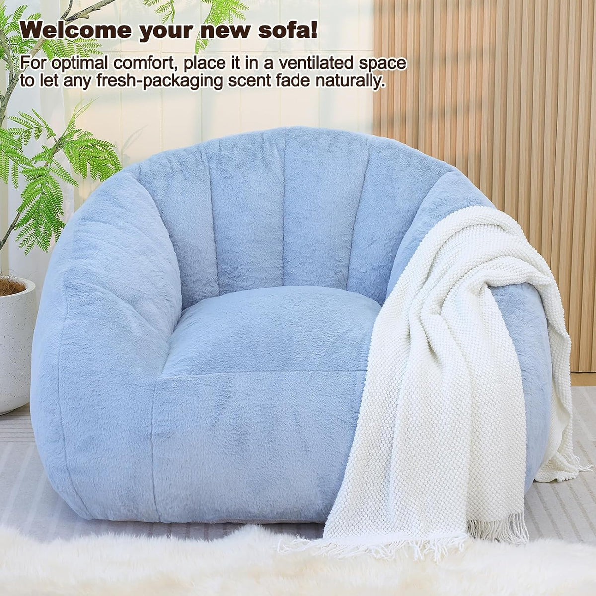 Giant Bean Bag Chair for Adults, Teens and Kids, Cozy Fluffy Corduroy Beanbag Chair with Filler, Large Floor Lounge Sofa for Living Room, Bedroom, Dorm, Gaming and Reading(L-Light Blue) - Image 8