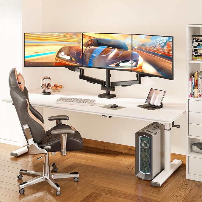 Triple Monitor Stand & Monitor Arm Desk Mount up to 32 Inches | Fully Adjustable Heavy Duty Monitor Mount for 3 Screens, Ergonomic VESA Mount with C-Clamp/Grommet Base, Cable Management - Image 7