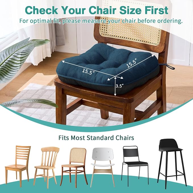 BETU Chair Cushions for Dining Chairs Set of 4,Kitchen Table Chair Pads with Ties,Non Slip Backing and Covers, Seat Cushion for Dining Room,Bar,Patio Chairs,15.5"X15.5"X3.5" - Image 4
