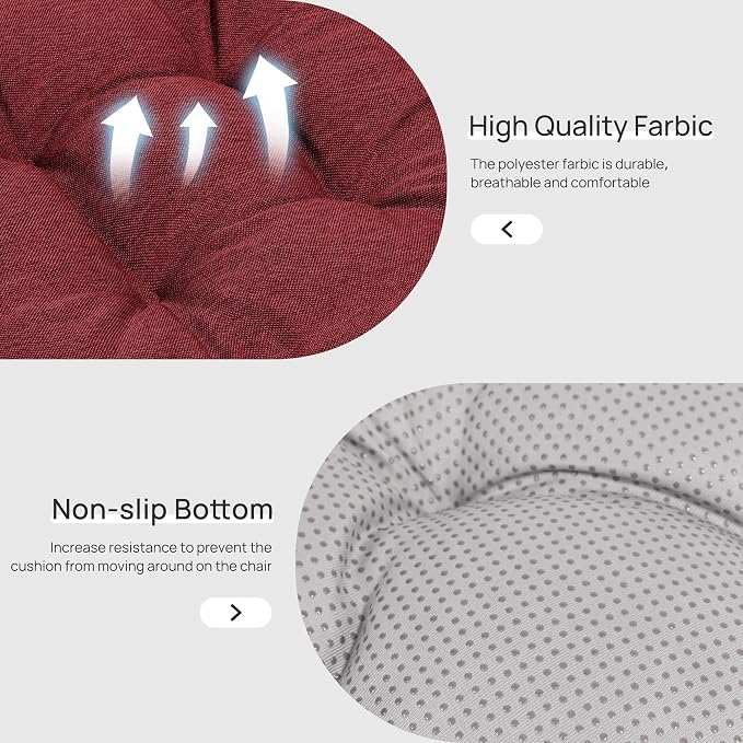 Love's cabin Memory Foam Chair Cushions Set of 4, 19 Inch, Burgundy | 19"x19"x3.5", Indoor & Outdoor Chair Seat Pads with Non-slip Bottom and Ties, for Dining, Kitchen, Office and Patio Chair - Image 3