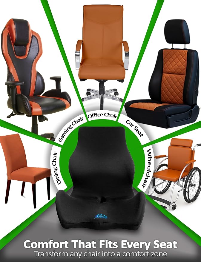 Ergonomic Memory Foam Seat Cushion for Office Chair, Car Seat, Dining, Gaming Chair & Wheelchair, Full Back & Lumbar Support Pillow One Piece, Back Pain Relief, Coccyx, Tailbone & Sciatica Pain Relief - Image 5
