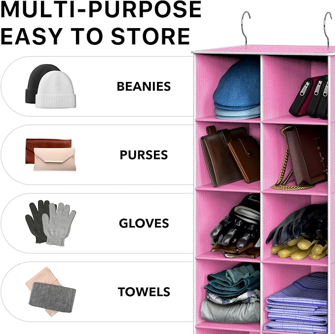 Simple Houseware 20 Section Shelves Hanging Shoes Organizer, Pink | Dual Metal Hooks, 10 Tier, Holds Up to 20 lbs, for Narrow Space - Image 7