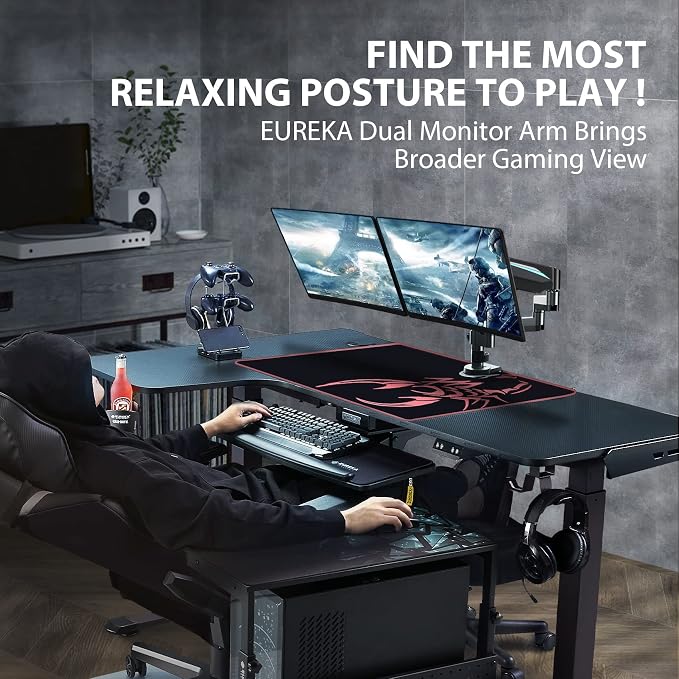 EUREKA ERGONOMIC Dual Monitor Stand, Fully Adjustable Gas Spring Double Monitor Arms for PC Computer Screen 13 to 32 inch up to 17.6 LBS W VESA 75x75mm,100x100mm C Clamp Grommet Base, Black - Image 3