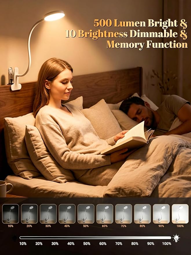 Clip on Lamp,10 RGB Colors+10 Brightness Bright Desk Lamp with Clamp Light | 500 Lumen Eye Care 72 LED Desk Light with USB Adapter,Clip on Reading Light for Bed/Headboard/Bedside Table/Bedroom/Dorm Lamp - Image 4