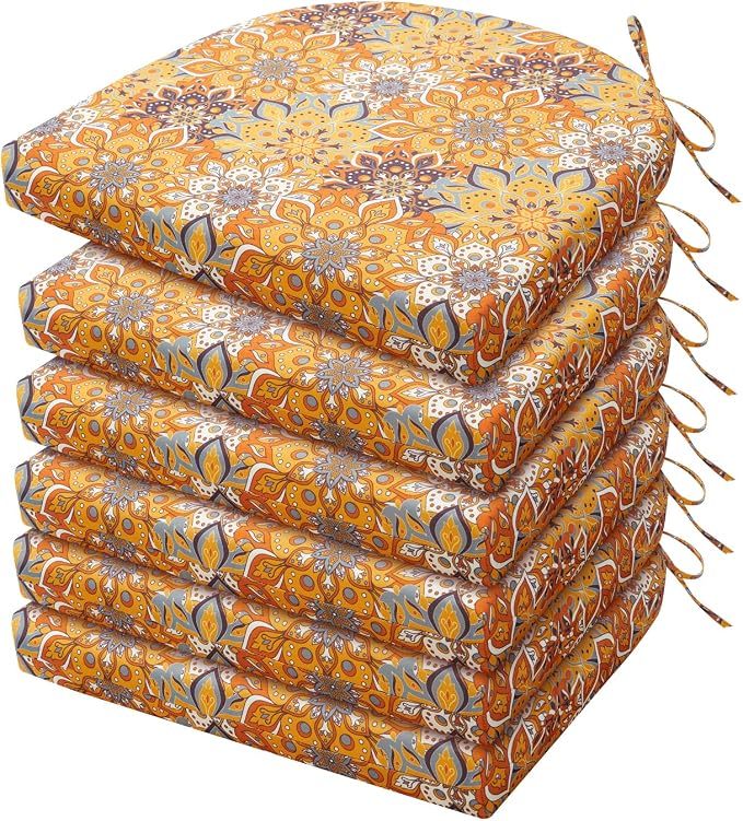 HARBOREST Outdoor Chair Cushions Set of 6, Water Resistant Patio Chair Cushions with Ties, Outdoor Seat Cushions for Patio Furniture, 17"x16"x2", Blooming by HARBOREST