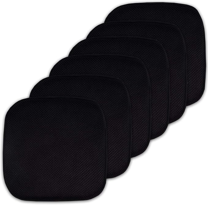 Sweet Home Collection Cushion Memory Foam Chair Pads Honeycomb Nonslip Back Seat Cover 16" x 16" , Black 6 Pack by SweetHomeCollection