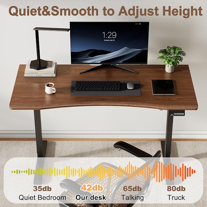 Solid Wood Electric Standing Desk, 55"x23.6" Walnut Standing Desk | 1 BOX,Home Office Desk with 3 Stages Single Motor, Wood Standing Desk with T-Shaped Metal Bracket for Gaming - Image 7