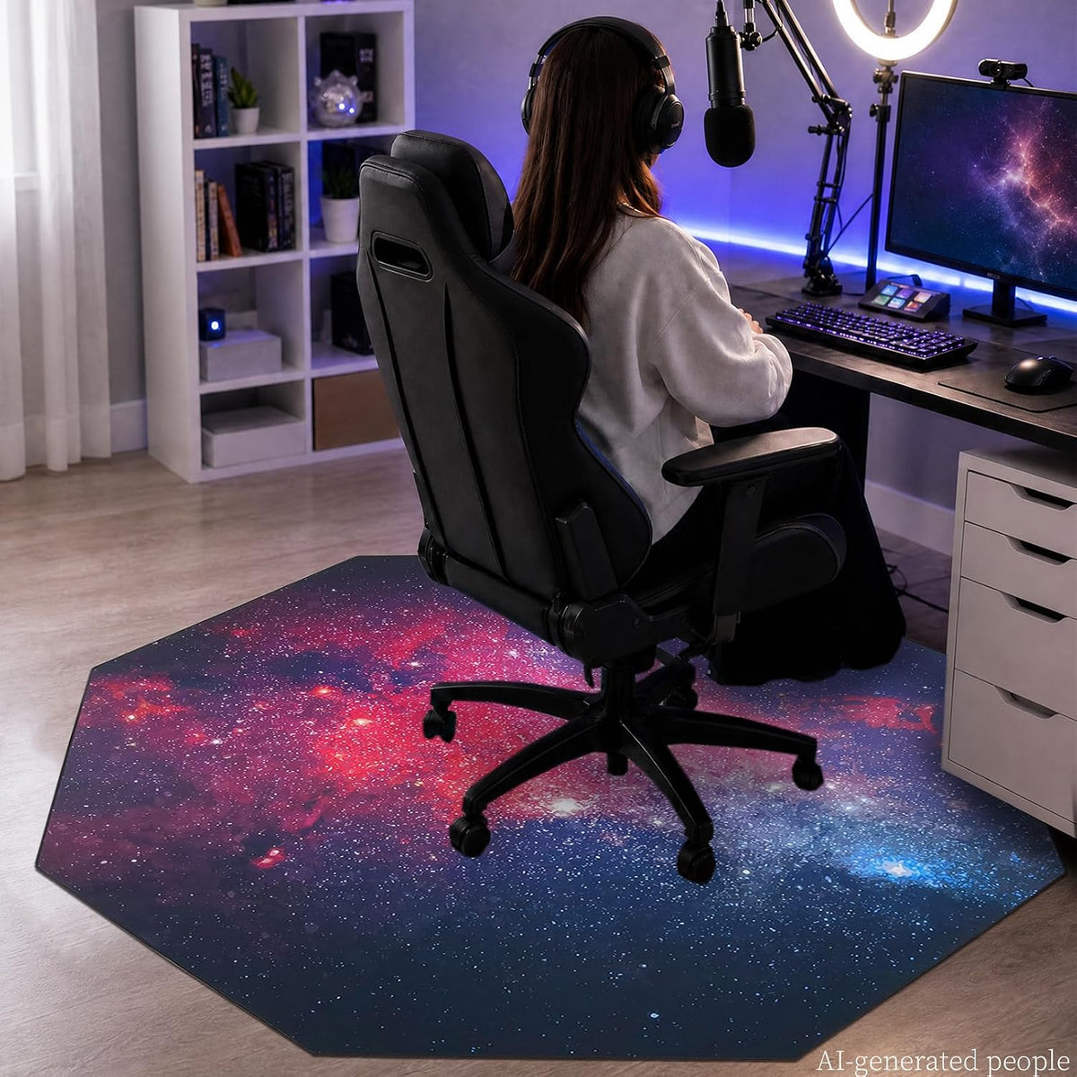 USTIDE Large Gaming Chair Mat Soft Non-Slip Low-Pile Outer Space Rug Washable Starry Sky Floor Mat for Bedroom Living Room Noise Reducing Carpet for Kids Teen Adults 51"x51" - Image 3
