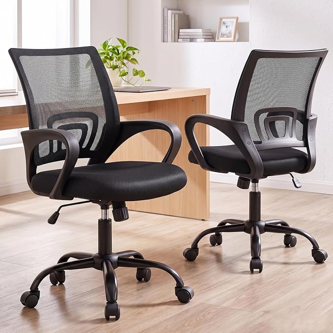 DUMOS Ergonomic Office Chair, Mid-Back Executive Desk Chair 2 Pack | Comfortable Lumbar Support, Breathable Backrest, Fixed Armrest, Height Adjustable, 360° Swivel, Computer Gaming, Black by DumosLifestyle