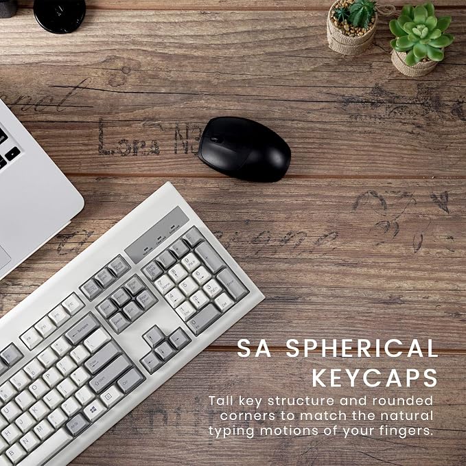 Perixx PERIBOARD-106M, Wired Performance Full-Size USB Keyboard, Curved Ergonomic Keys, Classic Retro Gray/White Color, US English Layout - Image 3