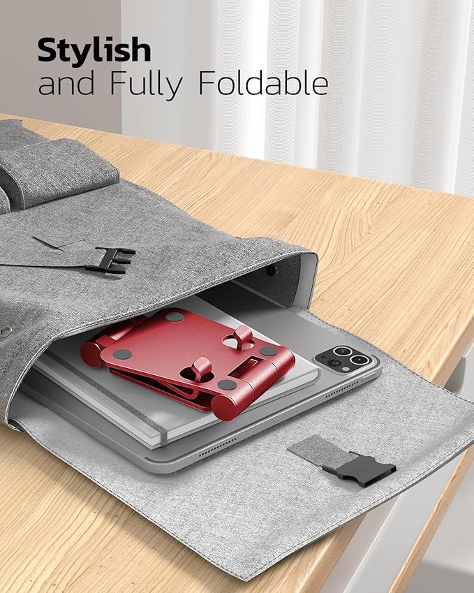 Nulaxy Full Aluminum Dual Folding Cell Phone Stand for Desk, Red | Height Angle Adjustable, Portable, Anti-Slip Base, Fits 18mm Thick Case Smartphone, Nintendo Switch Desk Essential Accessory - Image 5